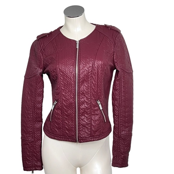 BNCI By Blanc Noir Burgundy Vegan Leather Moto Zip Jacket Women's Size S - Picture 1 of 16